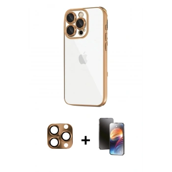 MARSİLYAN™- iPhone 16 Pro Max Kılıf Vadi Minimal - Siyah 3D Antistatik Mat Seramik Nano Ekran Koruyucu + Pers Alüminyum Kamera Lens - CLTM