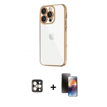 MARSİLYAN™- iPhone 16 Pro Max Kılıf Vadi Minimal - Siyah 3D Antistatik Mat Seramik Nano Ekran Koruyucu + PVD Metal Kamera Lens - GD