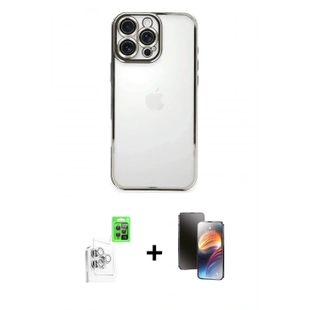 MARSİLYAN™- iPhone 16 Pro Max Kılıf Vadi Minimal - Siyah 3D Antistatik Mat Seramik Nano Ekran Koruyucu + Raze Metal Kamera Lens - BZ