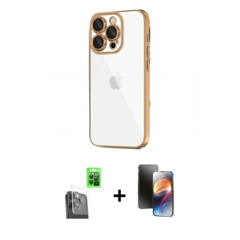 MARSİLYAN™- iPhone 16 Pro Max Kılıf Vadi Minimal - Siyah 3D Antistatik Mat Seramik Nano Ekran Koruyucu + Raze Metal Kamera Lens - SH