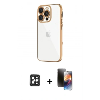 MARSİLYAN™- iPhone 16 Pro Max Kılıf Vadi Minimal - Siyah 3D Antistatik Mat Seramik Nano Ekran Koruyucu + PVD Metal Kamera Lens - SH