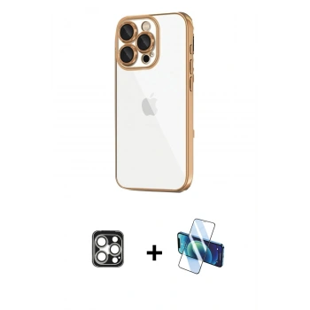 MARSİLYAN™- iPhone 16 Pro Max Kılıf Vadi Minimal - Siyah 3D Antistatik Seramik Nano Ekran Koruyucu + PVD Metal Kamera Lens - GS