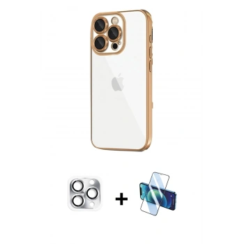 MARSİLYAN™- iPhone 16 Pro Max Kılıf Vadi Minimal - Siyah 3D Antistatik Seramik Nano Ekran Koruyucu + Pers Alüminyum Kamera Lens - GS