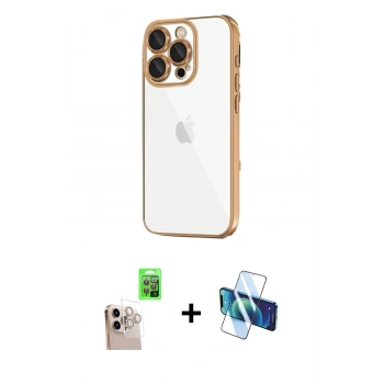 MARSİLYAN™- iPhone 16 Pro Max Kılıf Vadi Minimal - Siyah 3D Antistatik Seramik Nano Ekran Koruyucu + Raze Metal Kamera Lens - NLGY