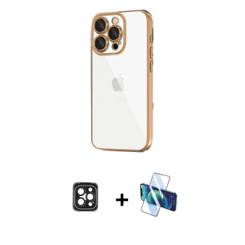 MARSİLYAN™- iPhone 16 Pro Max Kılıf Vadi Minimal - Siyah 3D Antistatik Seramik Nano Ekran Koruyucu + PVD Metal Kamera Lens - SH