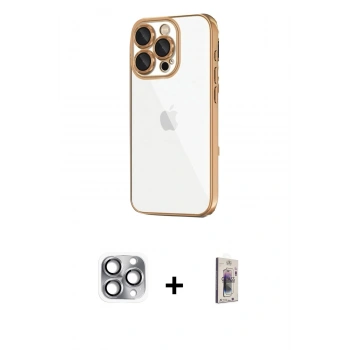 MARSİLYAN™- iPhone 16 Pro Max Kılıf Vadi Minimal - Siyah Bilvis 3D Cam Ekran Koruyucu + Pers Alüminyum Kamera Lens - GI