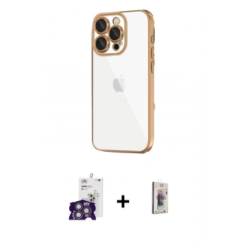 MARSİLYAN™- iPhone 16 Pro Max Kılıf Vadi Minimal - Siyah Bilvis 3D Cam Ekran Koruyucu + Bilvis Titan Kamera Lens - GS