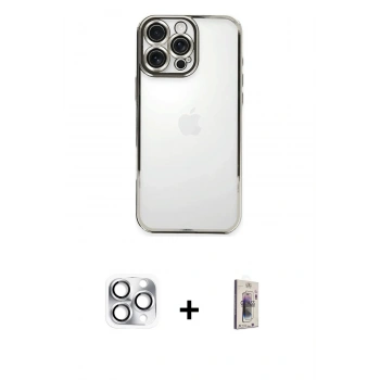 MARSİLYAN™- iPhone 16 Pro Max Kılıf Vadi Minimal - Siyah Bilvis 3D Cam Ekran Koruyucu + Pers Alüminyum Kamera Lens - GS