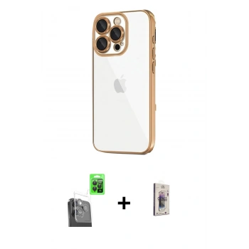 MARSİLYAN™- iPhone 16 Pro Max Kılıf Vadi Minimal - Siyah Bilvis 3D Cam Ekran Koruyucu + Raze Metal Kamera Lens - SH