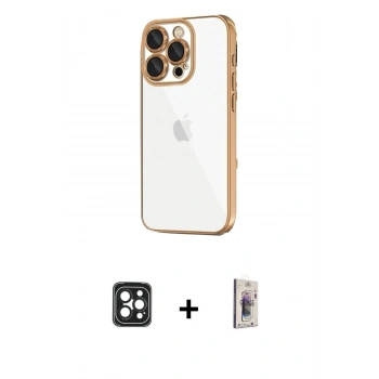 MARSİLYAN™- iPhone 16 Pro Max Kılıf Vadi Minimal - Siyah Bilvis 3D Cam Ekran Koruyucu + PVD Metal Kamera Lens - SH