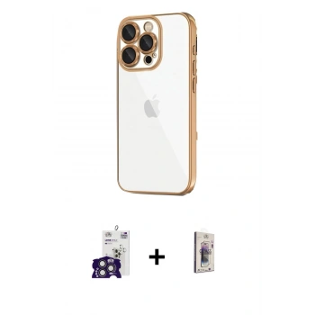 MARSİLYAN™- iPhone 16 Pro Max Kılıf Vadi Minimal - Siyah Bilvis 3D Cam Ekran Koruyucu + Bilvis Titan Kamera Lens - TMGI