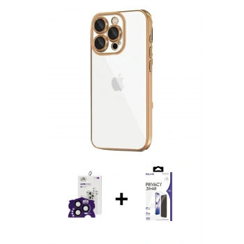 MARSİLYAN™- iPhone 16 Pro Max Kılıf Vadi Minimal - Siyah Bilvis 3X AR Hayalet Cam Ekran Koruyucu + Bilvis Titan Kamera Lens - SH