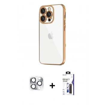 MARSİLYAN™- iPhone 16 Pro Max Kılıf Vadi Minimal - Siyah Bilvis 3X AR Hayalet Cam Ekran Koruyucu + Pers Alüminyum Kamera Lens - GS