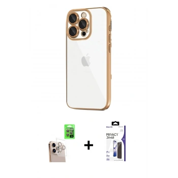 MARSİLYAN™- iPhone 16 Pro Max Kılıf Vadi Minimal - Siyah Bilvis 3X AR Hayalet Cam Ekran Koruyucu + Raze Metal Kamera Lens - NLGY