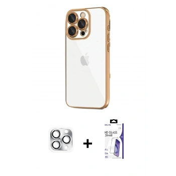 MARSİLYAN™- iPhone 16 Pro Max Kılıf Vadi Minimal - Siyah Bilvis 3X AR HD Cam Ekran Koruyucu + Pers Alüminyum Kamera Lens - GS