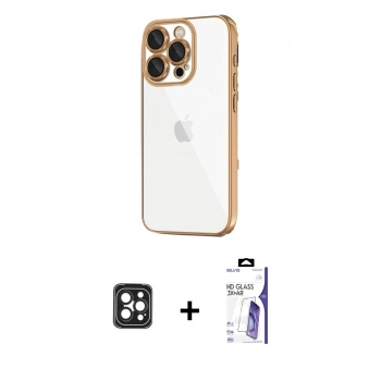 MARSİLYAN™- iPhone 16 Pro Max Kılıf Vadi Minimal - Siyah Bilvis 3X AR HD Cam Ekran Koruyucu + PVD Metal Kamera Lens - SH
