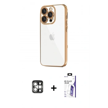 MARSİLYAN™- iPhone 16 Pro Max Kılıf Vadi Minimal - Siyah Bilvis 3X AR HD Cam Ekran Koruyucu + PVD Metal Kamera Lens - GS