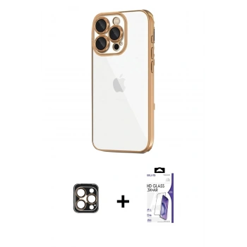 MARSİLYAN™- iPhone 16 Pro Max Kılıf Vadi Minimal - Siyah Bilvis 3X AR HD Cam Ekran Koruyucu + PVD Metal Kamera Lens - GD