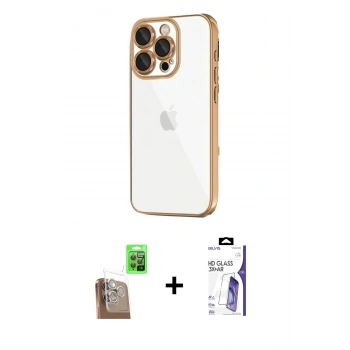 MARSİLYAN™- iPhone 16 Pro Max Kılıf Vadi Minimal - Siyah Bilvis 3X AR HD Cam Ekran Koruyucu + Raze Metal Kamera Lens - CLTM