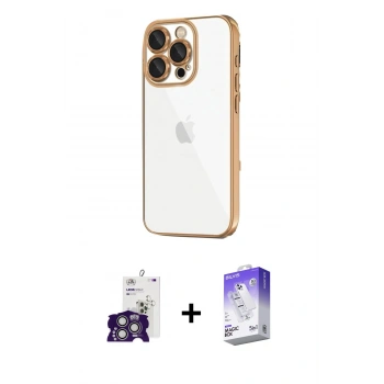 MARSİLYAN™- iPhone 16 Pro Max Kılıf Vadi Minimal - Siyah Bilvis 5in1 3D Magic Cam Ekran Koruyucu + Bilvis Titan Kamera Lens - GS