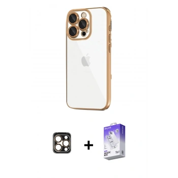 MARSİLYAN™- iPhone 16 Pro Max Kılıf Vadi Minimal - Siyah Bilvis 5in1 3D Magic Cam Ekran Koruyucu + PVD Metal Kamera Lens - GD