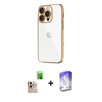MARSİLYAN™- iPhone 16 Pro Max Kılıf Vadi Minimal - Siyah Bilvis 5in1 3D Magic Cam Ekran Koruyucu + Raze Metal Kamera Lens - NLGY