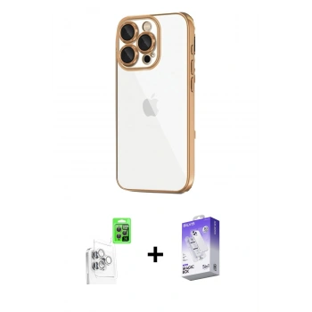 MARSİLYAN™- iPhone 16 Pro Max Kılıf Vadi Minimal - Siyah Bilvis 5in1 3D Magic Cam Ekran Koruyucu + Raze Metal Kamera Lens - BZ