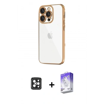 MARSİLYAN™- iPhone 16 Pro Max Kılıf Vadi Minimal - Siyah Bilvis 5in1 3D Magic Cam Ekran Koruyucu + PVD Metal Kamera Lens - SH