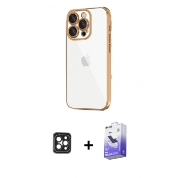 MARSİLYAN™- iPhone 16 Pro Max Kılıf Vadi Minimal - Siyah Bilvis 5in1 5D Magic Hayalet Cam Ekran Koruyucu + PVD Metal Kamera Lens - SH
