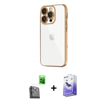MARSİLYAN™- iPhone 16 Pro Max Kılıf Vadi Minimal - Siyah Bilvis 5in1 5D Magic Hayalet Cam Ekran Koruyucu + Raze Metal Kamera Lens - SH