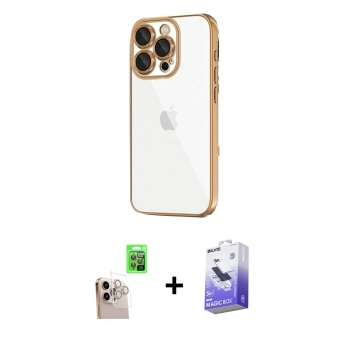 MARSİLYAN™- iPhone 16 Pro Max Kılıf Vadi Minimal - Siyah Bilvis 5in1 5D Magic Hayalet Cam Ekran Koruyucu + Raze Metal Kamera Lens - NLGY