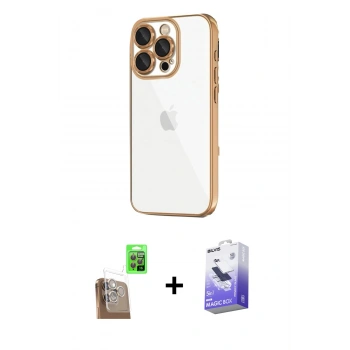 MARSİLYAN™- iPhone 16 Pro Max Kılıf Vadi Minimal - Siyah Bilvis 5in1 5D Magic Hayalet Cam Ekran Koruyucu + Raze Metal Kamera Lens - CLTM