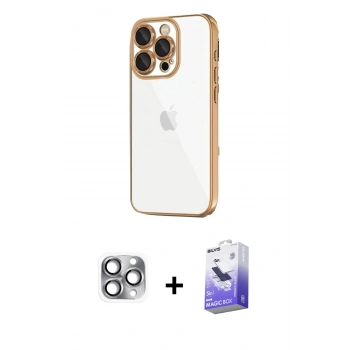 MARSİLYAN™- iPhone 16 Pro Max Kılıf Vadi Minimal - Siyah Bilvis 5in1 5D Magic Hayalet Cam Ekran Koruyucu + Pers Alüminyum Kamera Lens - GI