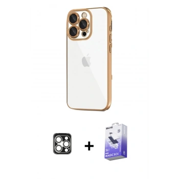 MARSİLYAN™- iPhone 16 Pro Max Kılıf Vadi Minimal - Siyah Bilvis 5in1 5D Magic Hayalet Cam Ekran Koruyucu + PVD Metal Kamera Lens - GS