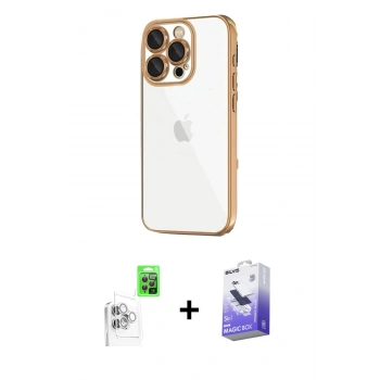 MARSİLYAN™- iPhone 16 Pro Max Kılıf Vadi Minimal - Siyah Bilvis 5in1 5D Magic Hayalet Cam Ekran Koruyucu + Raze Metal Kamera Lens - BZ