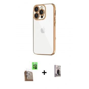 MARSİLYAN™- iPhone 16 Pro Max Kılıf Vadi Minimal - Siyah Bilvis Hayalet Cam Ekran Koruyucu + Raze Metal Kamera Lens - CLTM