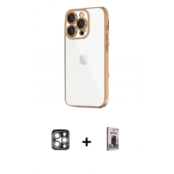 MARSİLYAN™- iPhone 16 Pro Max Kılıf Vadi Minimal - Siyah Bilvis Hayalet Cam Ekran Koruyucu + PVD Metal Kamera Lens - GS