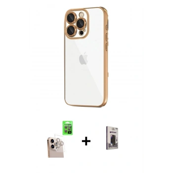 MARSİLYAN™- iPhone 16 Pro Max Kılıf Vadi Minimal - Siyah Bilvis Hayalet Cam Ekran Koruyucu + Raze Metal Kamera Lens - NLGY