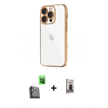 MARSİLYAN™- iPhone 16 Pro Max Kılıf Vadi Minimal - Siyah Bilvis Hayalet Cam Ekran Koruyucu + Raze Metal Kamera Lens - SH