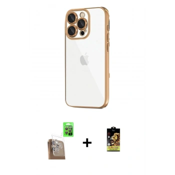 MARSİLYAN™- iPhone 16 Pro Max Kılıf Vadi Minimal - Siyah Buffer Cam Ekran Koruyucu + Raze Metal Kamera Lens - CLTM
