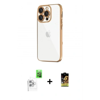MARSİLYAN™- iPhone 16 Pro Max Kılıf Vadi Minimal - Siyah Buffer Cam Ekran Koruyucu + Raze Metal Kamera Lens - BZ