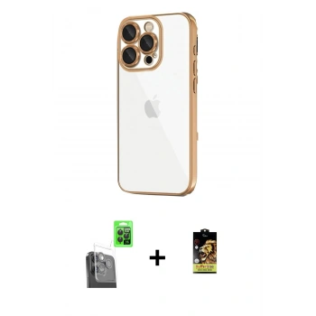 MARSİLYAN™- iPhone 16 Pro Max Kılıf Vadi Minimal - Siyah Buffer Cam Ekran Koruyucu + Raze Metal Kamera Lens - SH