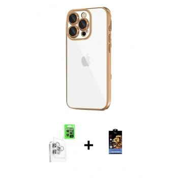 MARSİLYAN™- iPhone 16 Pro Max Kılıf Vadi Minimal - Siyah Buffer Hayalet Cam Ekran Koruyucu + Raze Metal Kamera Lens - BZ