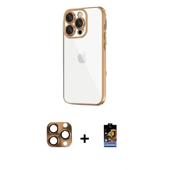 MARSİLYAN™- iPhone 16 Pro Max Kılıf Vadi Minimal - Siyah Buffer Hayalet Cam Ekran Koruyucu + Pers Alüminyum Kamera Lens - CLTM