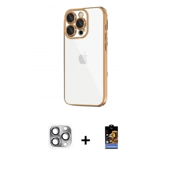 MARSİLYAN™- iPhone 16 Pro Max Kılıf Vadi Minimal - Siyah Buffer Hayalet Cam Ekran Koruyucu + Pers Alüminyum Kamera Lens - GI