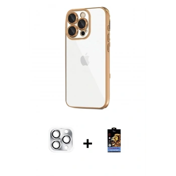MARSİLYAN™- iPhone 16 Pro Max Kılıf Vadi Minimal - Siyah Buffer Hayalet Cam Ekran Koruyucu + Pers Alüminyum Kamera Lens - GS