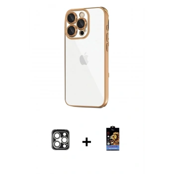 MARSİLYAN™- iPhone 16 Pro Max Kılıf Vadi Minimal - Siyah Buffer Hayalet Cam Ekran Koruyucu + PVD Metal Kamera Lens - GS