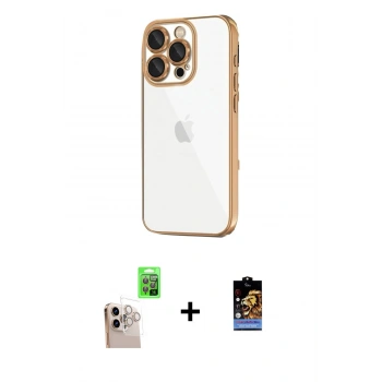 MARSİLYAN™- iPhone 16 Pro Max Kılıf Vadi Minimal - Siyah Buffer Hayalet Cam Ekran Koruyucu + Raze Metal Kamera Lens - NLGY
