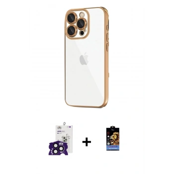 MARSİLYAN™- iPhone 16 Pro Max Kılıf Vadi Minimal - Siyah Buffer Hayalet Cam Ekran Koruyucu + Bilvis Titan Kamera Lens - SH