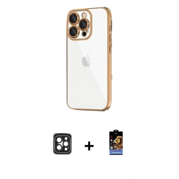 MARSİLYAN™- iPhone 16 Pro Max Kılıf Vadi Minimal - Siyah Buffer Hayalet Cam Ekran Koruyucu + PVD Metal Kamera Lens - SH